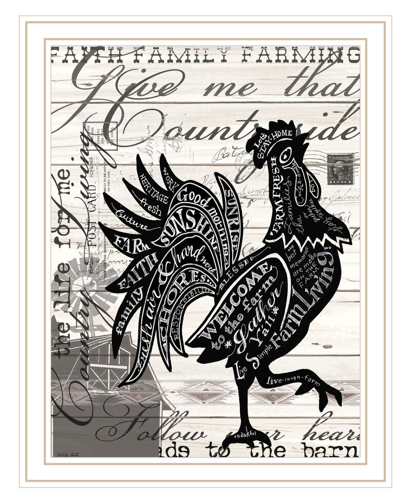 HomeRoots Faith Family Farm Rooster White Framed Wall Art image number 0
