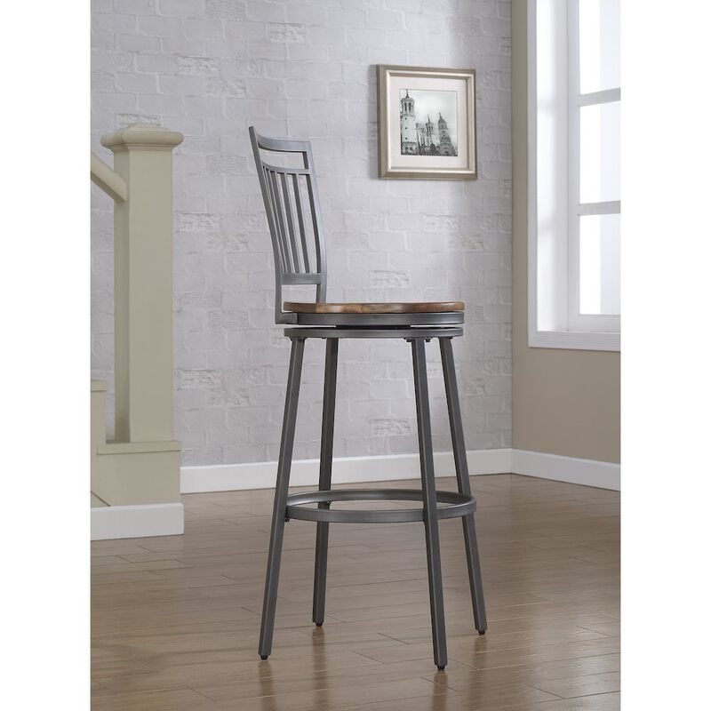 American Woodcrafters Stockton 25 Metal Swivel Stool - Slate Grey - Golden Oak Seat