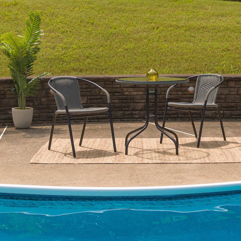 Flash Furniture 28'' Round Tempered Glass Metal Table with Gray Rattan Edging image number 1