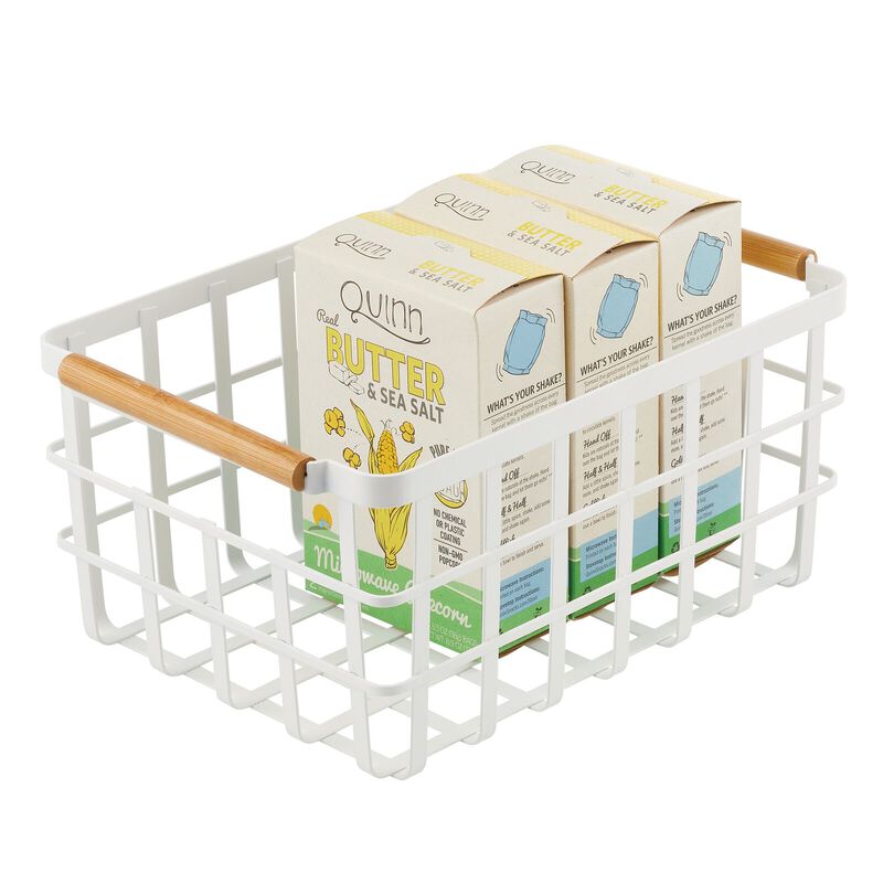 mDesign Metal Food Organizer Storage Basket - 4 Pack - Matte White/Natural