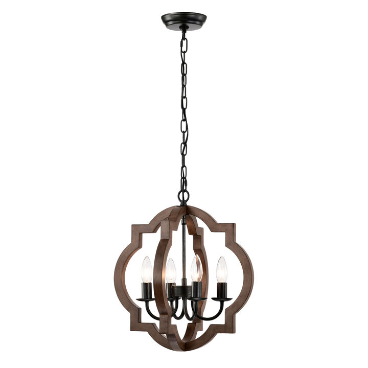 Belinda 4-light Brown Natural Wood and Antique Black Metal Chandelier