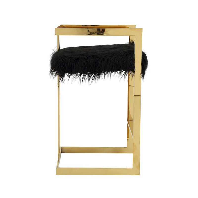Pangea Home Kenzie Bar Stool Gold/Black Faux Fur