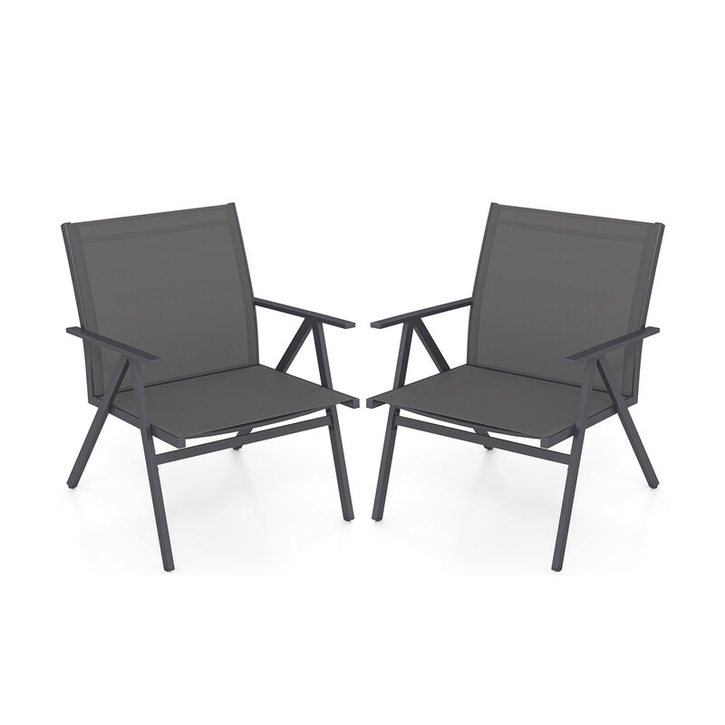 2-Piece Outdoor Dining Chairs with Mesh Fabric and Metal Frame &ndash; Grey image number 0