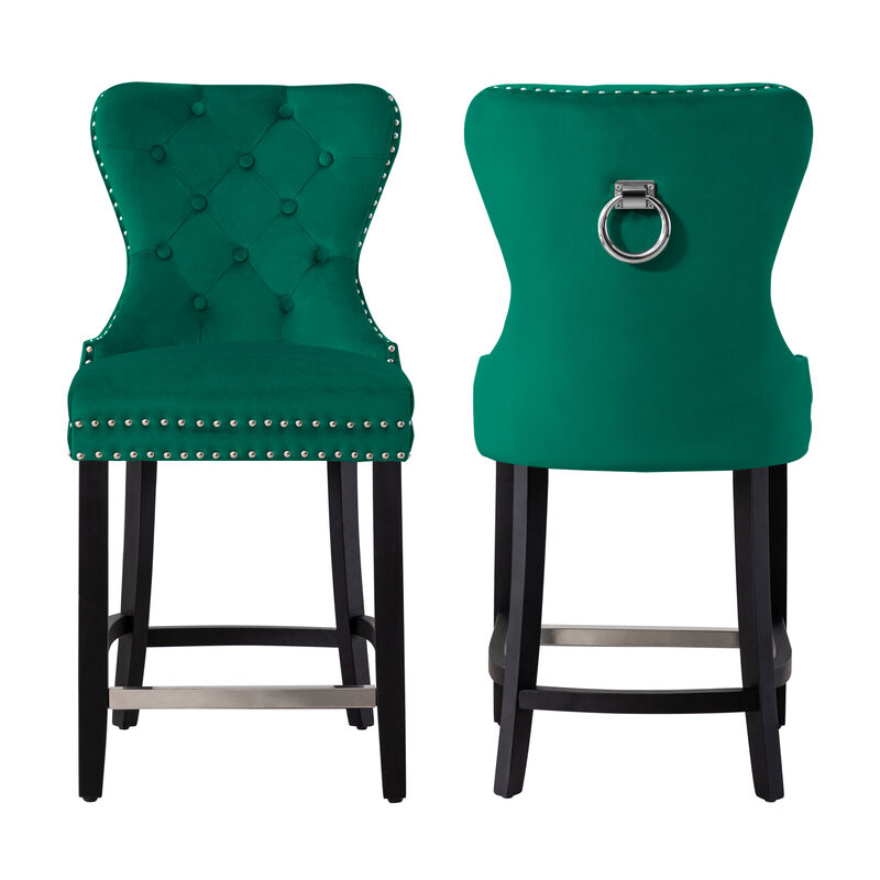 WestinTrends 24" Tufted Velvet Counter Stool (Set of 2)