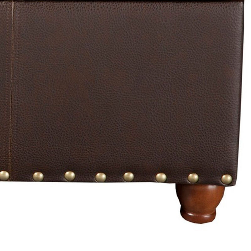 Leatherette Upholstered Wooden Storage Bench with Nail Head Trim Accent, Espresso Brown image number 4