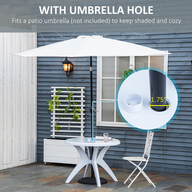 Patio Dining Table with Umbrella Hole Round Outdoor Bistro Table for Garden Lawn Backyard, White