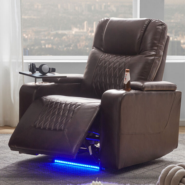 Merax Power Motion Recliner with USB Charging Port and Hidden Arm Storage 2 Convenient Cup Holders Design and 360° Swivel Tray Table