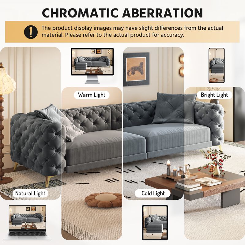 Whisen 97.7" 4-Seat Convertible Sleeper Sofa, Velvet 3-in-1 with Ottoman for Apartment Office image number 5