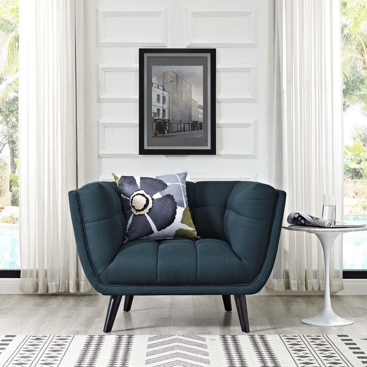 Modway Bestow Mid-Century Modern Upholstered Fabric Button-Tufted Armchair in Blue