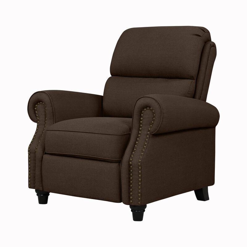 ProLounger Bustle-Back Pushback Recliner with Nailheads in Brown Linen
