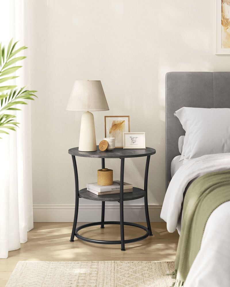 Small Round End Table with 2 Shelves – Ideal for Compact Living Spaces or Minimalist Interiors