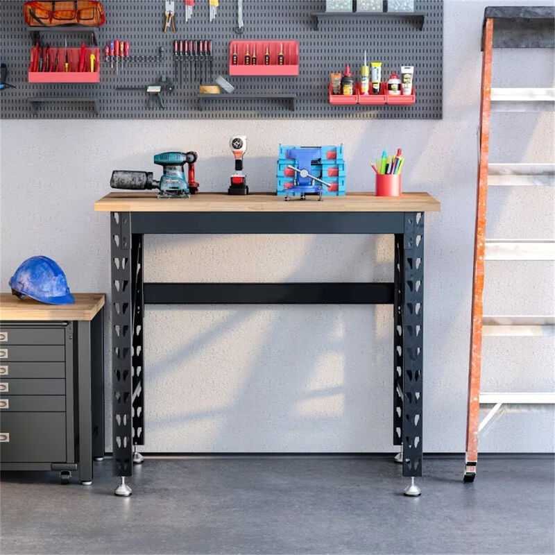 Garage Workbench with Adjustable Footpads & Sturdy Tabletop for Tools & DIY Projects