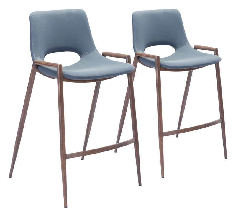 Desi Counter Stool (Set of 2) Azure Gray & Walnut