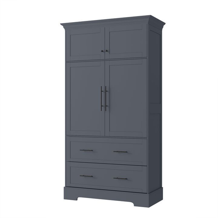 Merax 72.6" Shaker Style Kitchen Pantry - 4-Door 3 Pull-Out Tray Multi-Functional Storage Cabinet