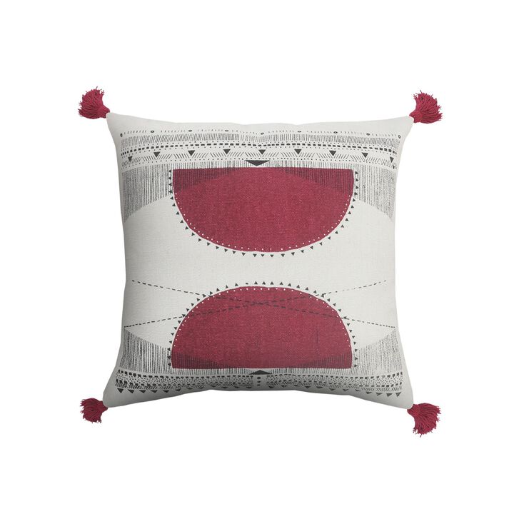 20" Red and White Reflective Sun Geometric Square Throw Pillow