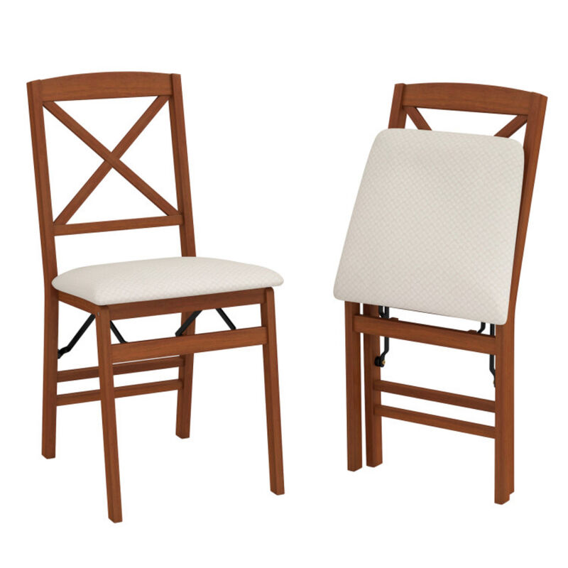Folding Dining Chairs Set of 2 with Padded Seat and Rubber Wood Frame image number 0