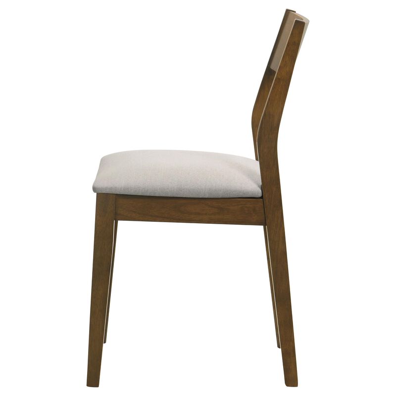 Montena Dining Chair Set of 2, White Fabric Seat, Dark Brown Wood - Benzara