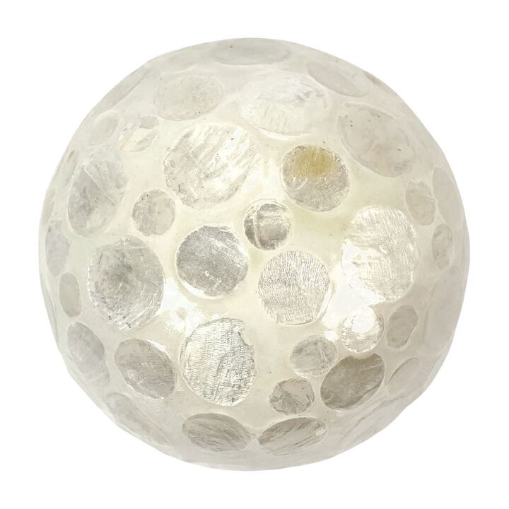Set Of 6 Capiz Shell Deco Spheres 4 White Iridescent Decorative Balls