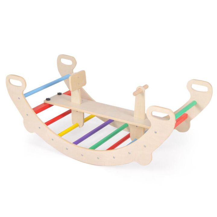 Hivvago 4-in-1 Multifunctional Wooden Climbing Toys with Rocker and Crawling Tunnel