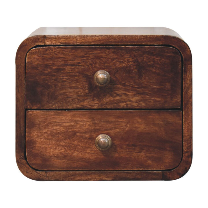 HomeRoots 12" Walnut Solid Wood Square Two Drawer Floating Nightstand