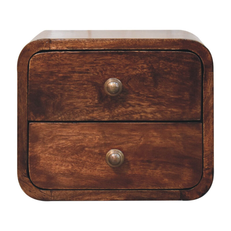 HomeRoots 12" Walnut Solid Wood Square Two Drawer Floating Nightstand image number 0