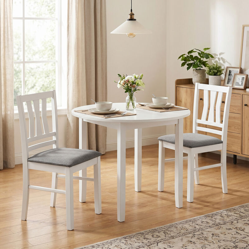 Modern Upholstered Kitchen Chairs Set of 2 with Linen Style Fabric and Sturdy Wood Frame-White image number 1