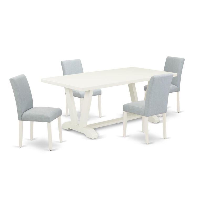 East West Furniture 5-Piece Modern Dining Table Set Includes 4 Parson dining chairs with Upholstered Seat and High Back and a Rectangular Kitchen Table - Linen White Finish
