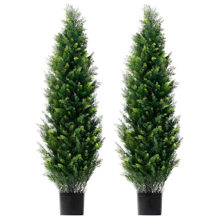 2 Piece Faux Cedar Topiary Trees with Extra Leaves UV Resistant Indoor Outdoor Greenery-Green