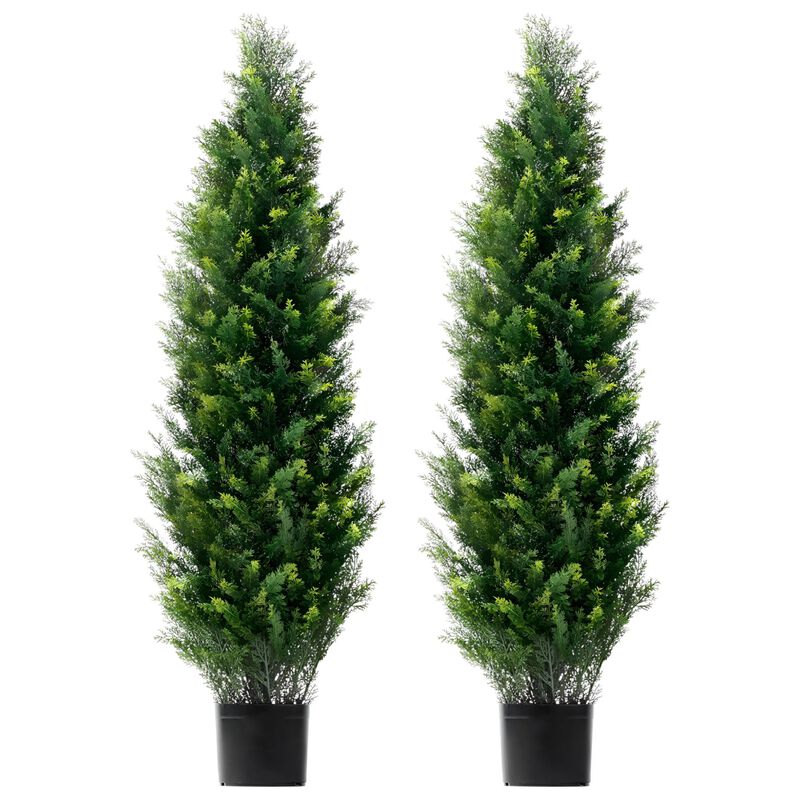 2 Piece Faux Cedar Topiary Trees with Extra Leaves UV Resistant Indoor Outdoor Greenery-Green image number 0