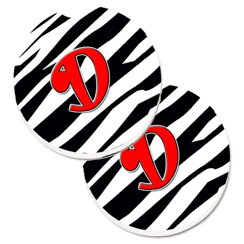 Caroline's Treasures Monogram Initial D Zebra Red Set of 2 Cup Holder Car Coasters CJ1024-DCARC, 2.56, Multicolor
