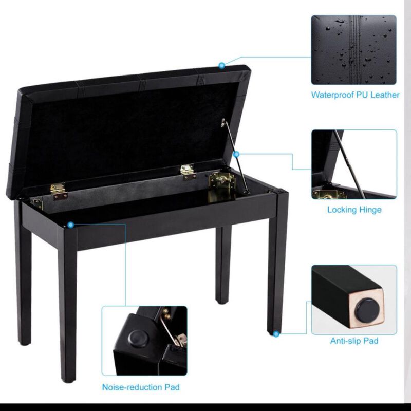 Hivvago Solid Wood PU Leather Piano Double Duet Keyboard Bench