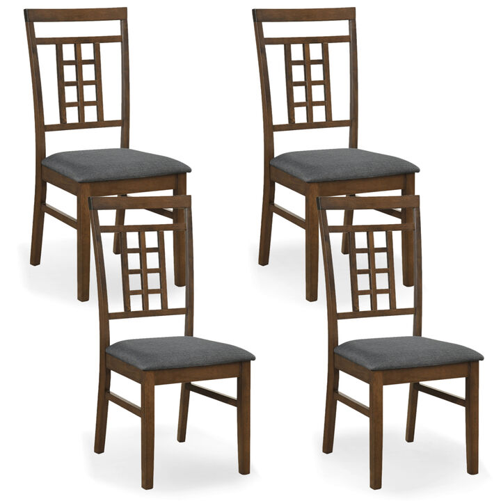 Set of 4 Dining Room Chairs with Rubber Wood Frame and Lattice Backrests
