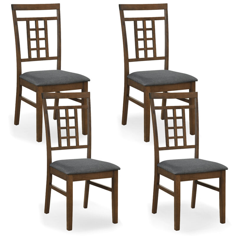 Set of 4 Dining Room Chairs with Rubber Wood Frame and Lattice Backrests image number 0