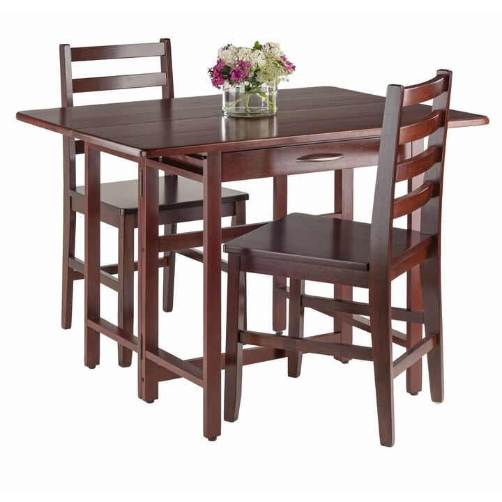 Winsome Taylor 3-Piece Set Drop Leaf Table with Two Solid Wood Hamilton Chairs