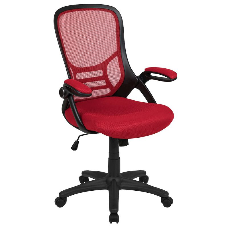 Flash Furniture High Back Red Mesh Swivel Office Chair with Black Frame and Flip-up Arms image number 0