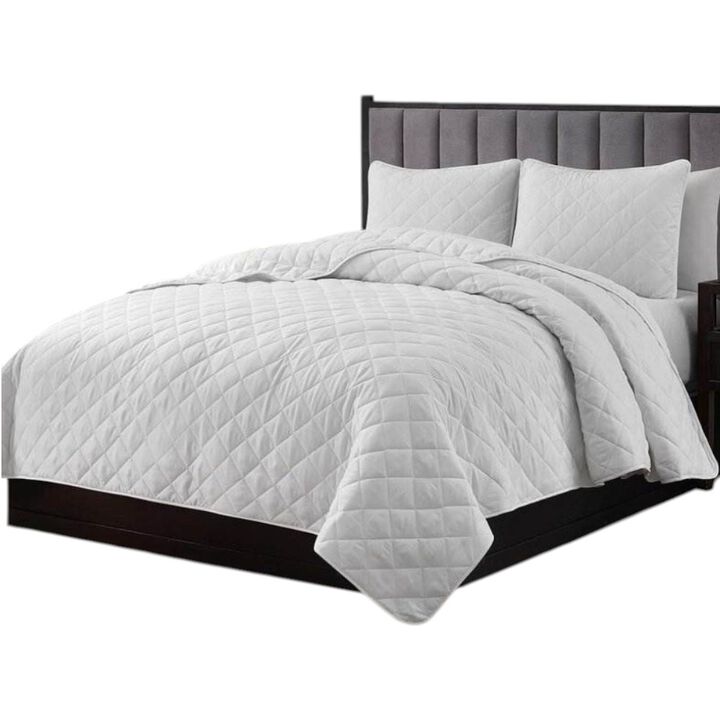 Hivvago King size 3-Piece Navy Blue Polyester Microfiber Reversible Diamond Quilt Set