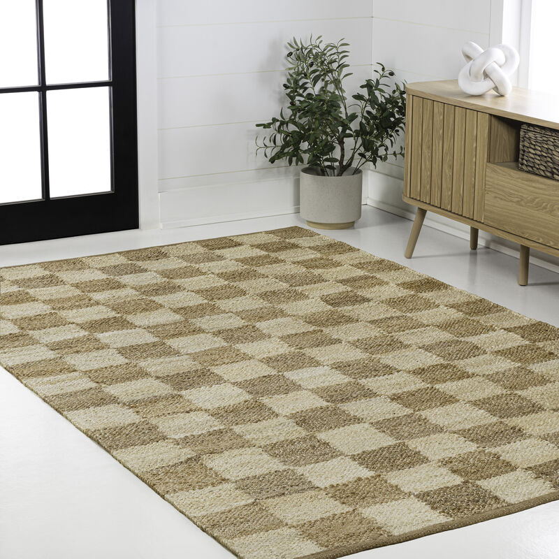 Theo Modern Farmhouse Woven Jute Checkerboard Area Rug