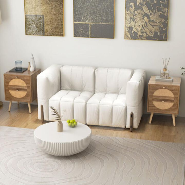 Hivvago Set of 2 Rattan Nightstand with 2 Drawers and Solid Wood Legs