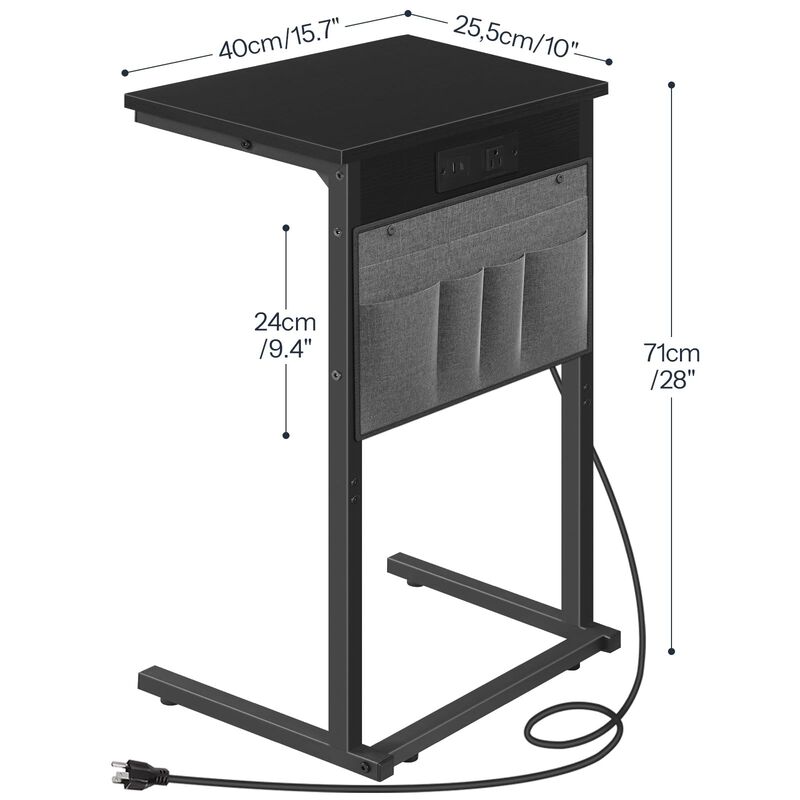 HOOBRO C Shaped End Table with Charging Station, 28"" Tall Couch Table for Couch and Recliner for Small Spaces, Slide Under Sofa