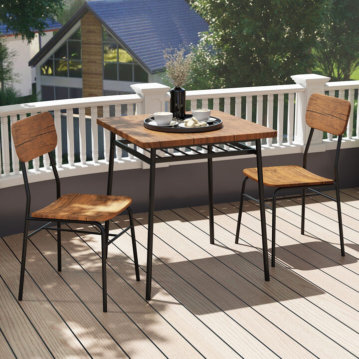 Modern 3-Piece Dining Table Set – Compact Wood Table with Metal Legs and 2 Seats