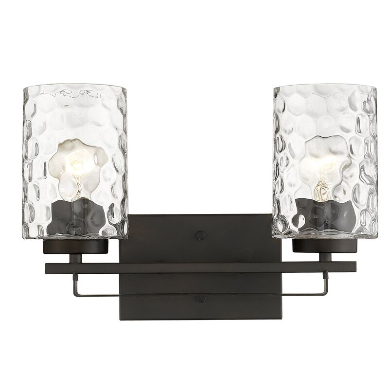 Hivvago Bronze Metal and Pebbled Glass Two Light Wall Sconce