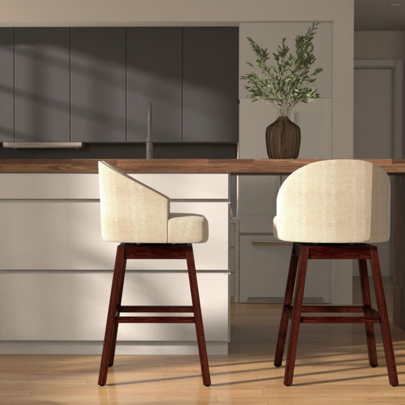 Hivvago Set of 2 Swivel Bar Stools with Rubber Wood Legs and Padded Back