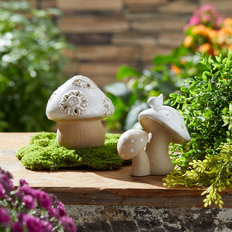 Set of 6 Porcelain Mushroom Décor Pieces for Tabletop or Garden Display
