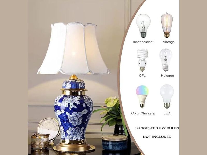 Table Lamp &ndash; 27.5" Vintage Blue Ceramic Porcelain Light w/ Fabric Shade & Metal Base image number 1