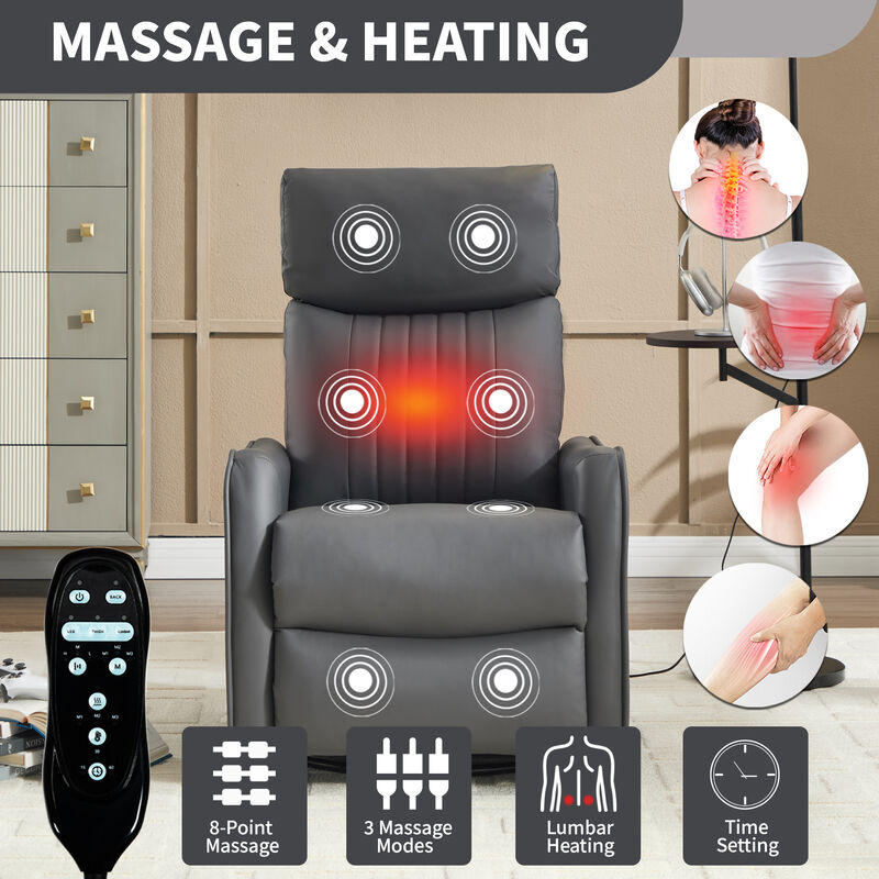 Faux Leather Manual Recliner Chair with Heat and Massage, Living Room Rocker and Swivel Chair image number 8