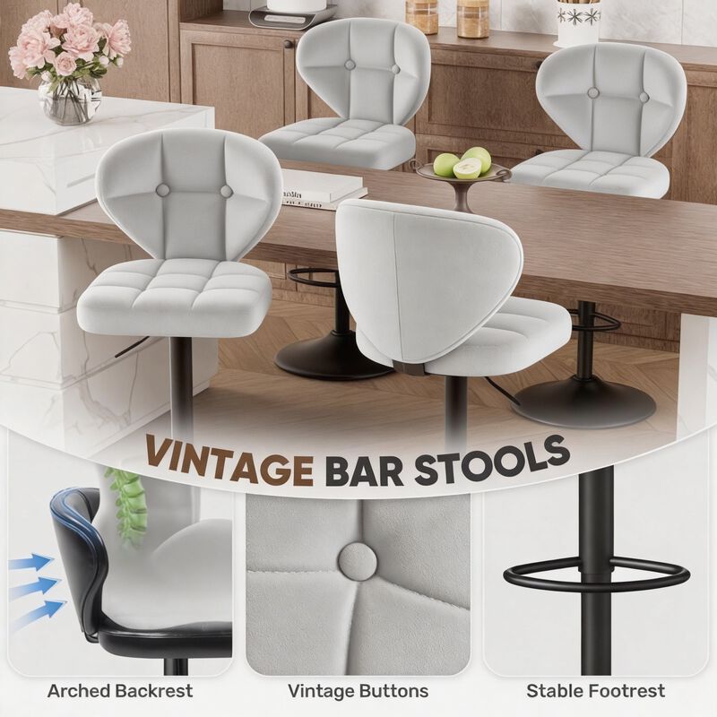 PU Leather Swivel Bar Stools Set of 2, Modern Hydraulic Adjustable Counter Height Stools, Steady Water Resistant Iron Frame 360&deg; Kitchen Island Chairs image number 3