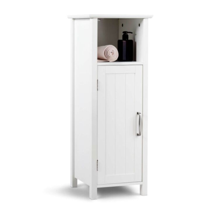 Bathroom Adjustable Shelf Floor Storage Cabinet with Door - White
