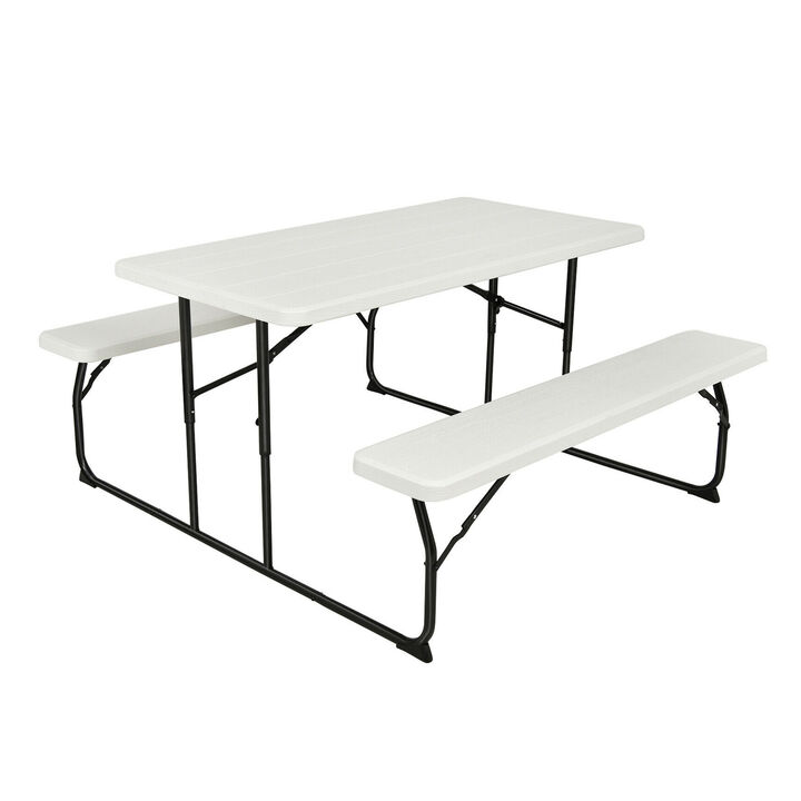 Indoor and Outdoor Folding Picnic Table Bench Set with Wood-like Texture