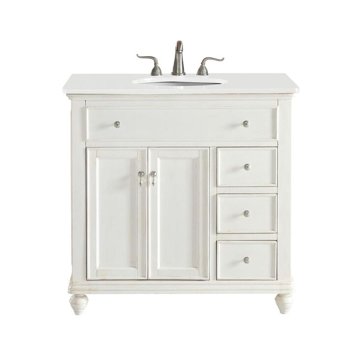 Elegant Kitchen and Bath 36 inch Single Bathroom vanity in Antique White