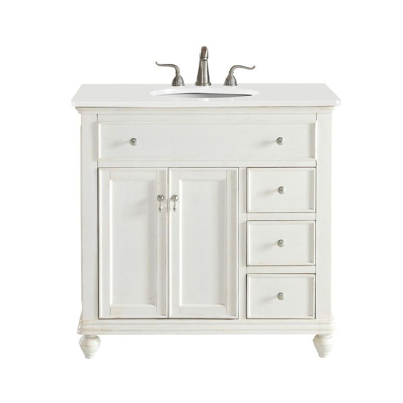 Elegant Kitchen and Bath 36 inch Single Bathroom vanity in Antique White
